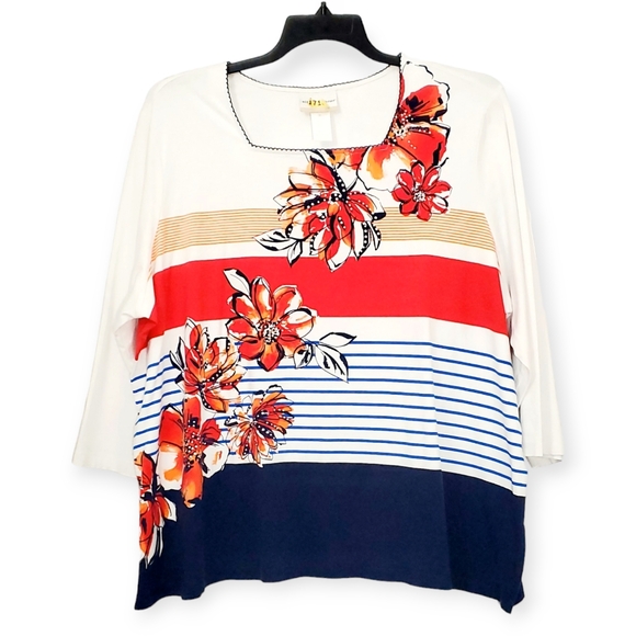 Alfred Dunner Women's "In the Navy" Square Neck Blouse Top sz XL - Picture 2 of 5